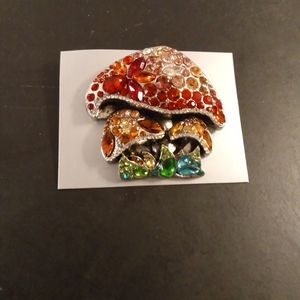 EXQUISITE 2.5" Multicolor Austrian Rhinestone Mushroom Brooch Pin